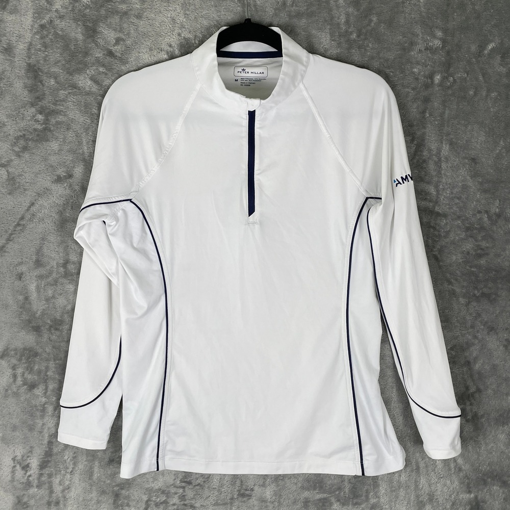 Peter Millar Quarter Zip Pullover Womens M White Very Good UPF 50+ AMWINS Logo
